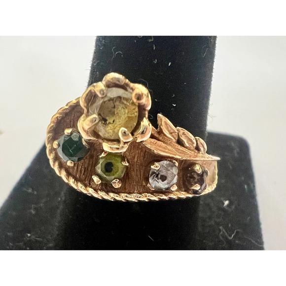 Vintage 14K Gold MultiStone Cocktail Ring Garnet Peridot Citrine 7.5 Untested - Picture 10 of 16